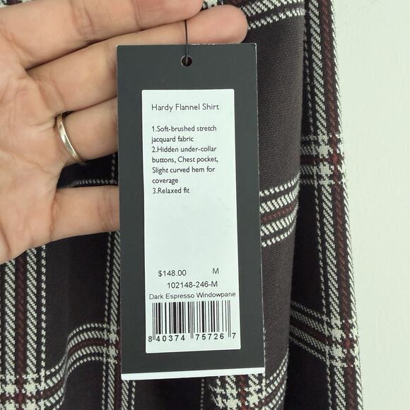 Rhone Flannel Shirt Men Medium Hardy Brown Plaid Dark Espresso Windowpane Preppy - Picture 11 of 12